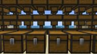 A series of chests connected with wooden hoppers (Image via Mojang)